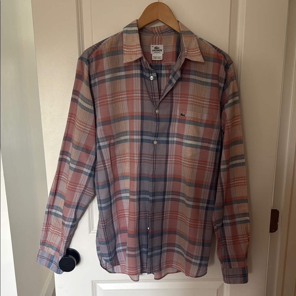 Lacoste Blue and Pink Casual Button Down Shirt